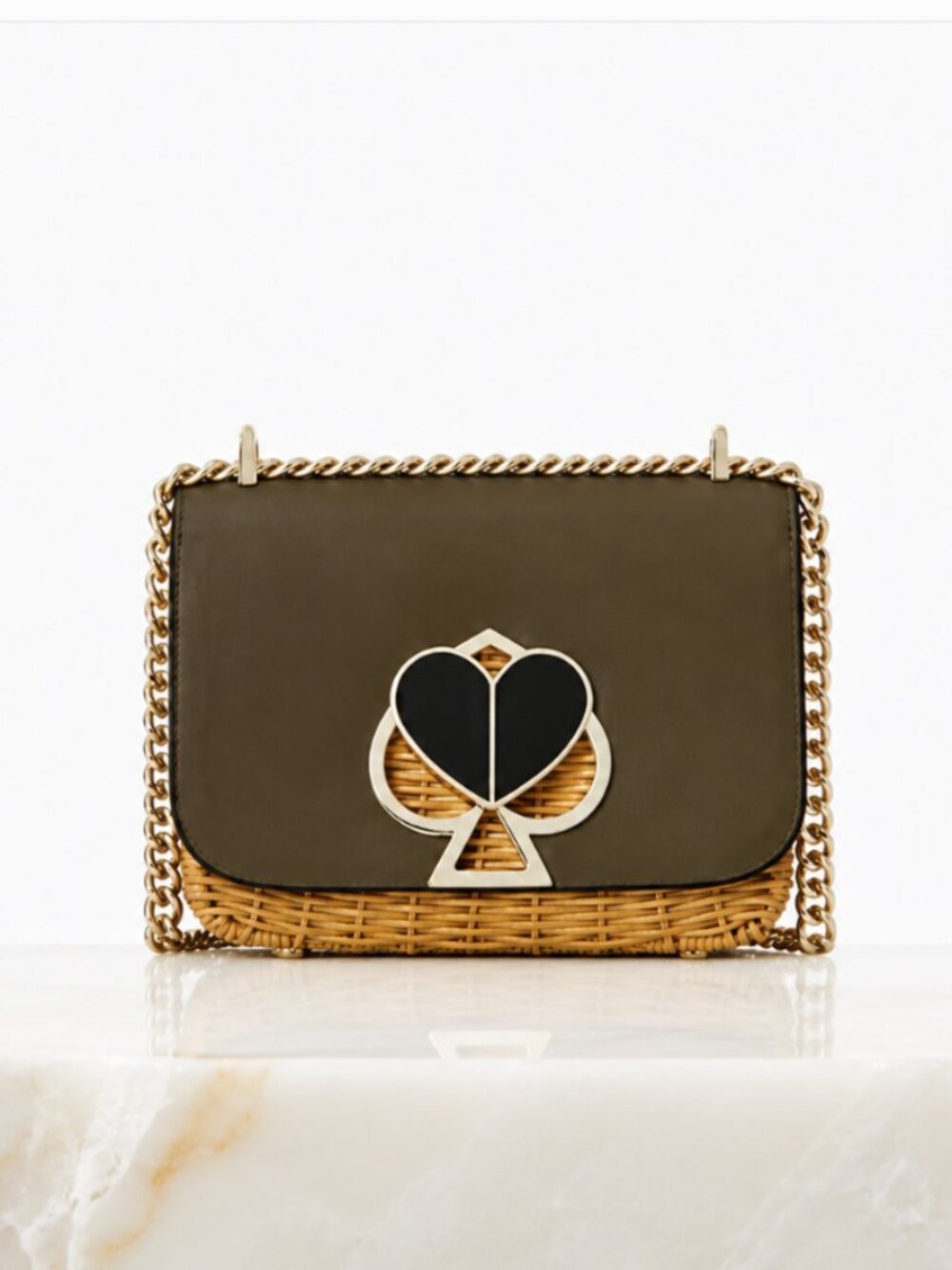 Kate Spade Nicola Wicker Twistlock Small Convertible Chain Bag Olive